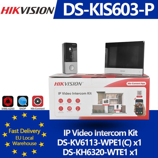 Hikvision IP-Video-Gegensprechanlage-Set DS-KIS603-P mit DS-KV6113-WPE1 und DS-KH6320-WTE1 für Haus und Villa - Bild 1