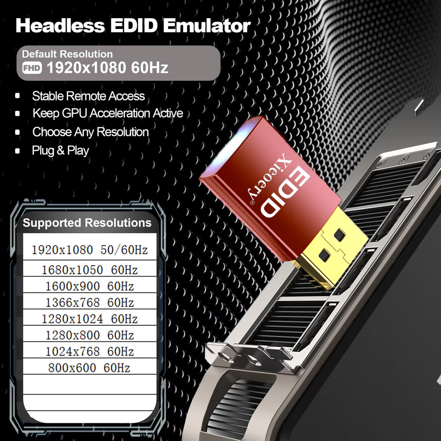 HDMI EDID Emulator xieoery Full HD 1080P 60Hz RGB Dummy Stecker für GPU-Rigs mit Multi-Auflösungs-Unterstützung - Bild 2