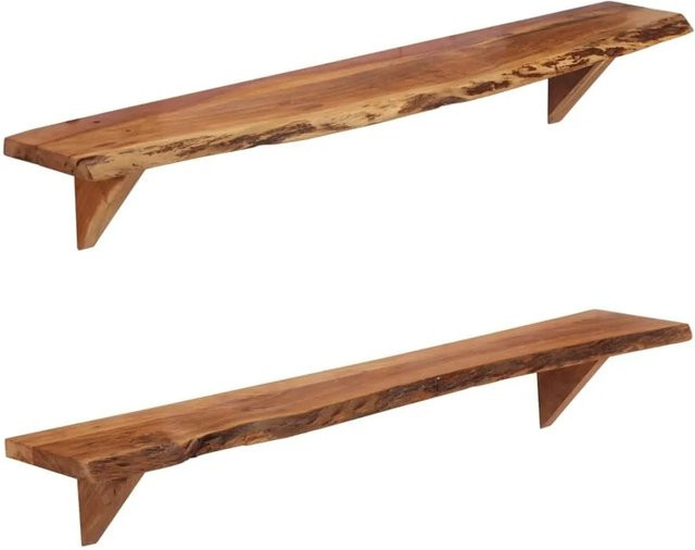 vidaXL Wandregale Set aus Akazien-Massivholz in Braun, 2 Stück, B/T/H: 110 x 20 x 18 cm - Bild 1