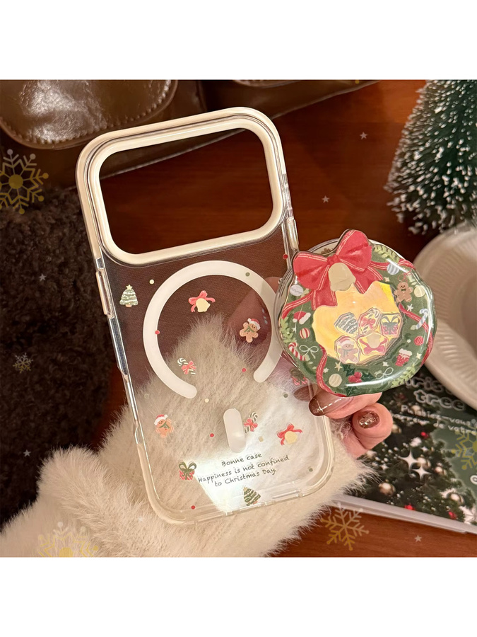 MUQGEW Handyhülle mit Cartoon-Weihnachtskranz und magnetischer Halterung für iPhone 17 16 15 14 13 12 Pro Max, transparent, stoßfeste Abdeckung - Bild 5