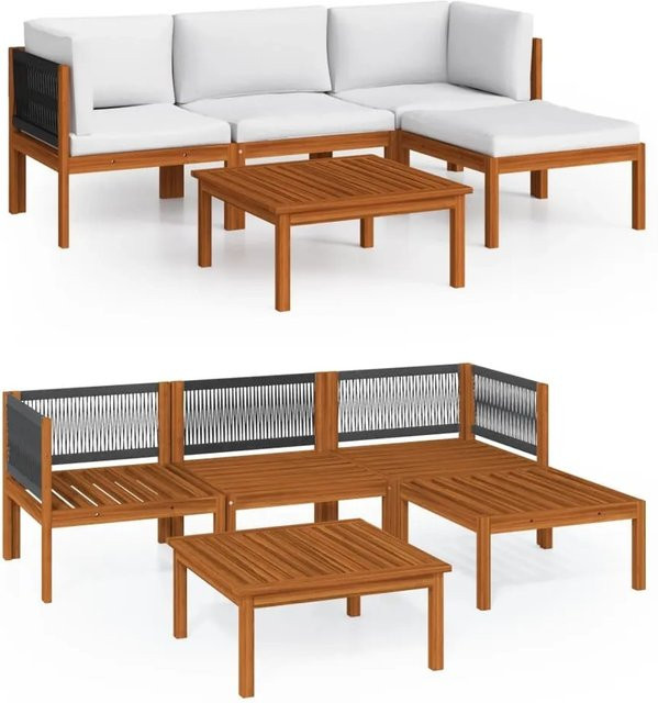 vidaXL 5-teiliges Garten-Lounge-Set aus Akazienholz mit Kissen in Beige - Bild 1