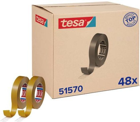 Tesa tesafix 51570 Doppelseitiges Klebeband Natur mit Vliesträger und Synthesekautschuk, 48 Stück, Breite: 25 mm, Länge: 50 m - Bild 1