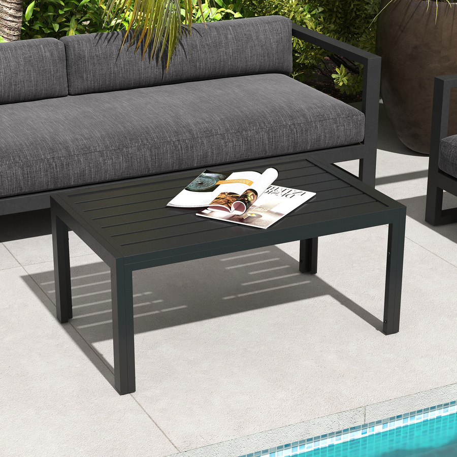 Outsunny Beistelltisch aus Stahl in Schwarz, wetterfester rechteckiger Gartentisch für Balkon, Terrasse und Wohnzimmer, B/T/H: 101,5 x 61 x 46 cm - Bild 2