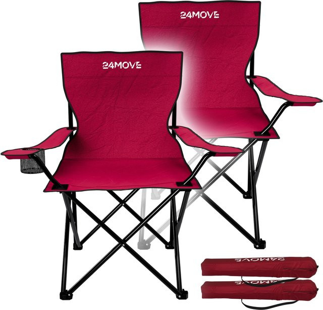 24MOVE Campingstuhl 2er Set, rot, faltbarer Klappstuhl mit Getränkehalter und Tragetasche für Outdoor und Garten, Belastbarkeit bis 100 kg - Bild 1