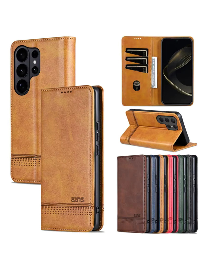 Magnetische Leder-Handyhülle von aierkeba für Samsung Galaxy S26 S25 Edge S24 Ultra S23 S22 S21 FE S20 Plus 5G mit Kartenfach und Brieftasche in Braun - Bild 6