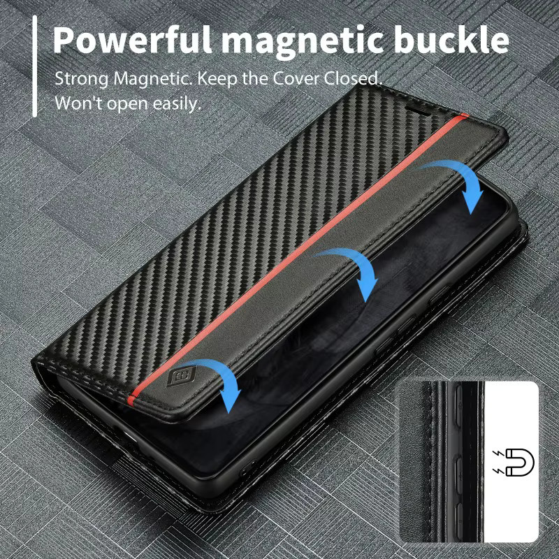 Business Leder Schutzhülle mit Carbon Fiber Textur und Kartenhalter für Google Pixel 10 9 8 7 6 Pro XL, Schwarz - Bild 2