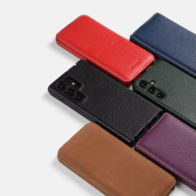 Melkco Premium Rindsleder Handyhülle für Samsung Galaxy S26 Ultra S26 Plus 5G mit kabelloser Ladefunktion als vertikale Flip-Hülle in Rot - Bild 1