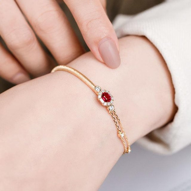 YIRAN Armband, Rubin, Kristall, Zirkonia, Roségold, Messing, Damen, 17-20cm - Bild 1