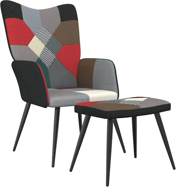 vidaXL Relaxsessel mit Hocker in Patchwork-Design, Farbe Multicolour/Schwarz, Stoff und Stahl - Bild 1