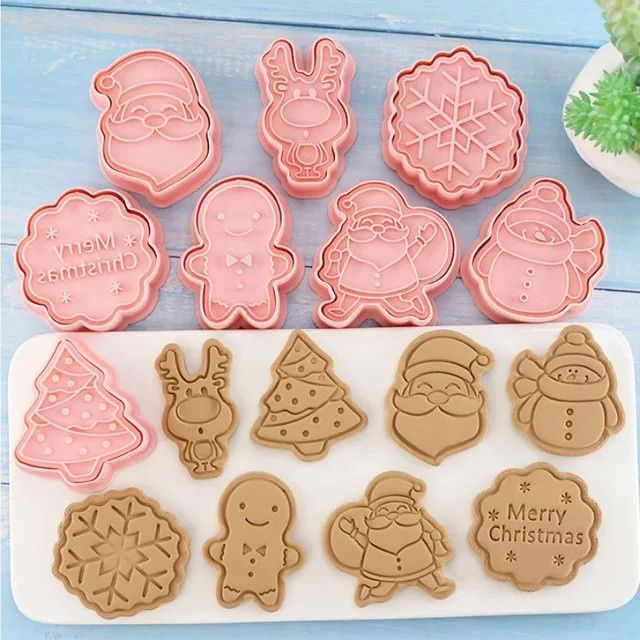 8er Set Weihnachtliche Cookie Cutter mit Cartoon Motiven aus Kunststoff für Gebäck und Süßwaren - Bild 1