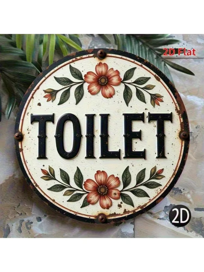 HELLOYOUNG Vintage Toilettenschild Retro Badezimmer Dekor aus Holz und Metall, Weiß, Durchmesser: 20 cm - Bild 7