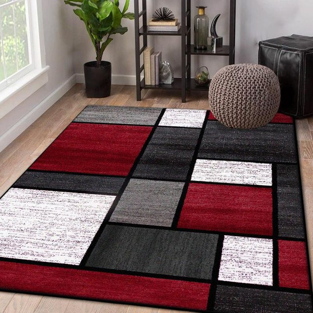 Karpetti Nordischer Geometrischer Wohnzimmerteppich in Rot, Abstraktes Design, Flauschiger Plüsch-Bodenmatte, Rutschfest und Waschbar, B: 80 cm, L: 160 cm - Bild 1