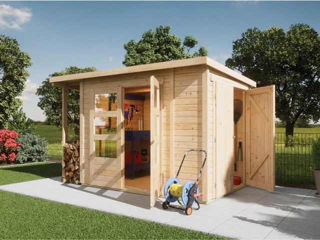 Karibu Gartenhaus Flexi Pultdach aus Massivholz Fichte Naturbelassen 4,42 m² - Bild 1