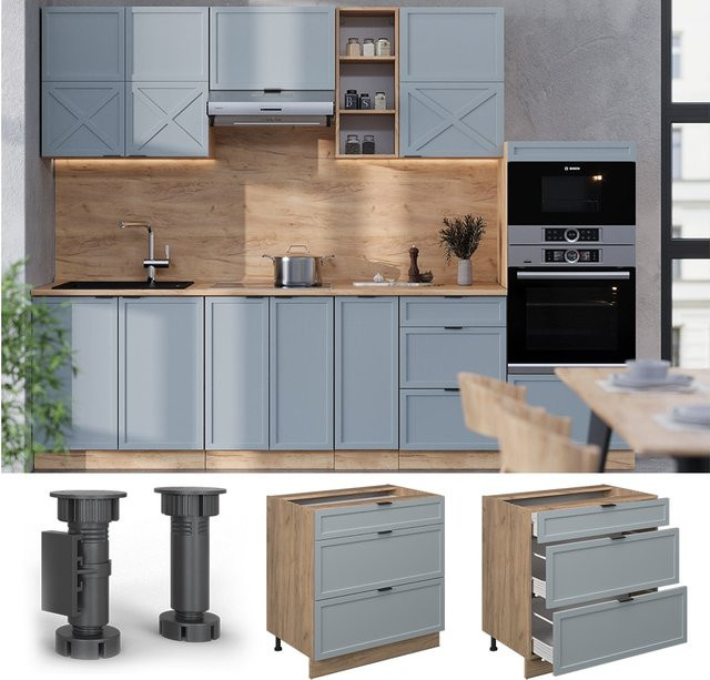 Vicco Schubladenunterschrank Fame-Line in Eiche Hellblau-Grau mit Arbeitsplatte in Anthrazit, Breite: 80 cm - Bild 1