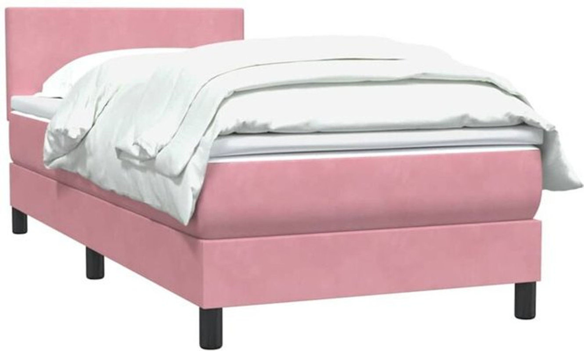 vidaxl Boxspringbett mit Matratze in Rosa und Weiß aus Samt, B/L: 80 x 220 cm - Bild 1