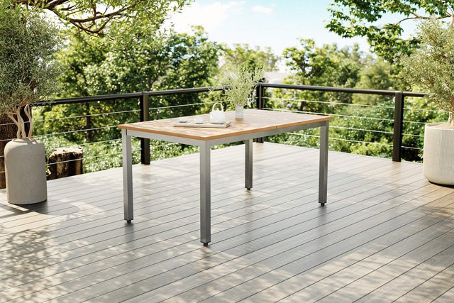 Villana Tasmania Ausziehtisch für Garten und Terrasse, Farbe Silber, Material Aluminium und Eukalyptus-Holz, B/T: 150 bis 200 x 90 cm - Bild 1