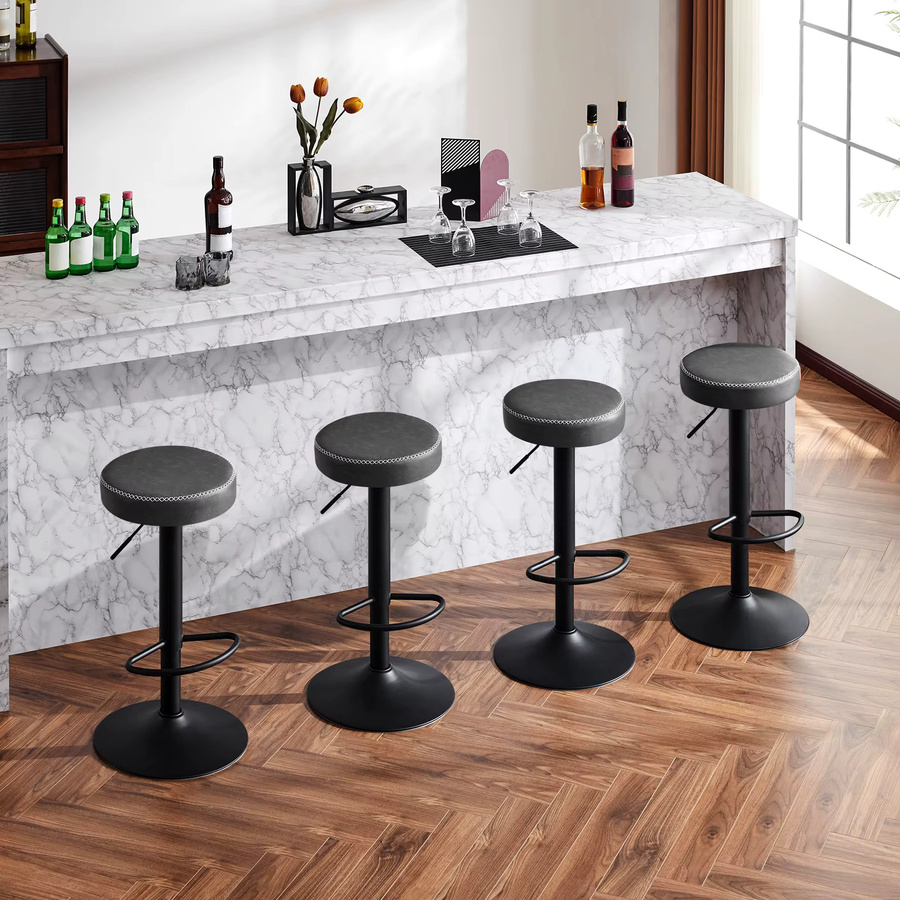 Eugad 2er Set Kunstleder Barhocker Anthrazit Höhenverstellbar mit Fußstütze und Drehsitz im Vintage-Design - Bild 4