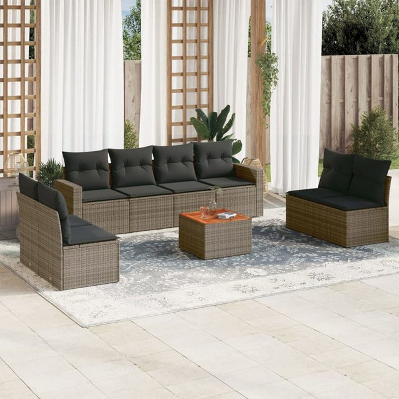 Vidaxl Gartenmöbel-Set aus Polyrattan und Akazie mit Kissen, 9-teilig, Grau - Bild 1