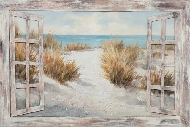 Art Universe Leinwandbild Fenster zum Strand in Blau und Multicolour, Breite: 80 cm, Höhe: 120 cm - Bild 1