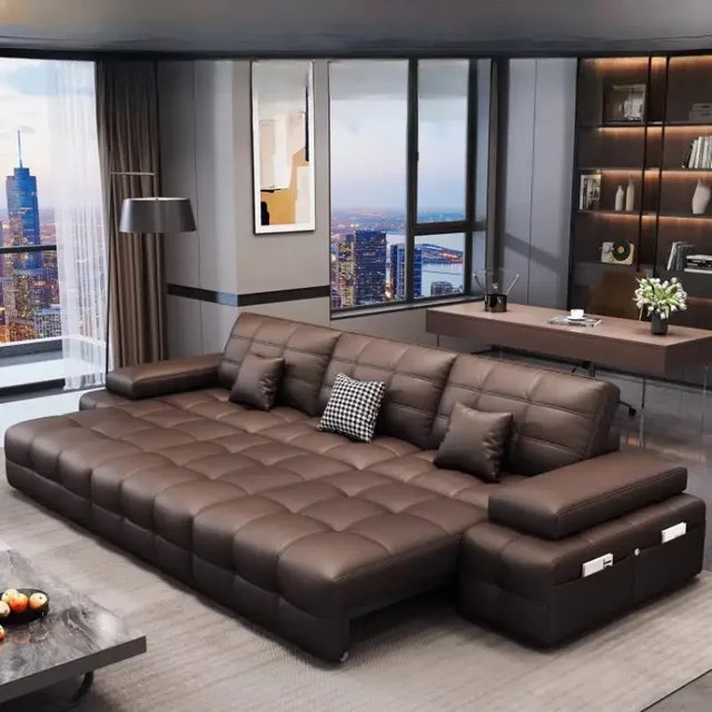 ZHIO Elektrisches Einzelsofa in Braun aus Kunstleder mit Relaxfunktion und passenden Kissen im modernen Design - Bild 1