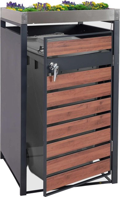 MCW Mülltonnenverkleidung mit Pflanzkasten MCW-J81, erweiterbar, Anthrazit in Kirsche-Holzoptik, B/T/H: 125 x 68 x 80 cm - Bild 1