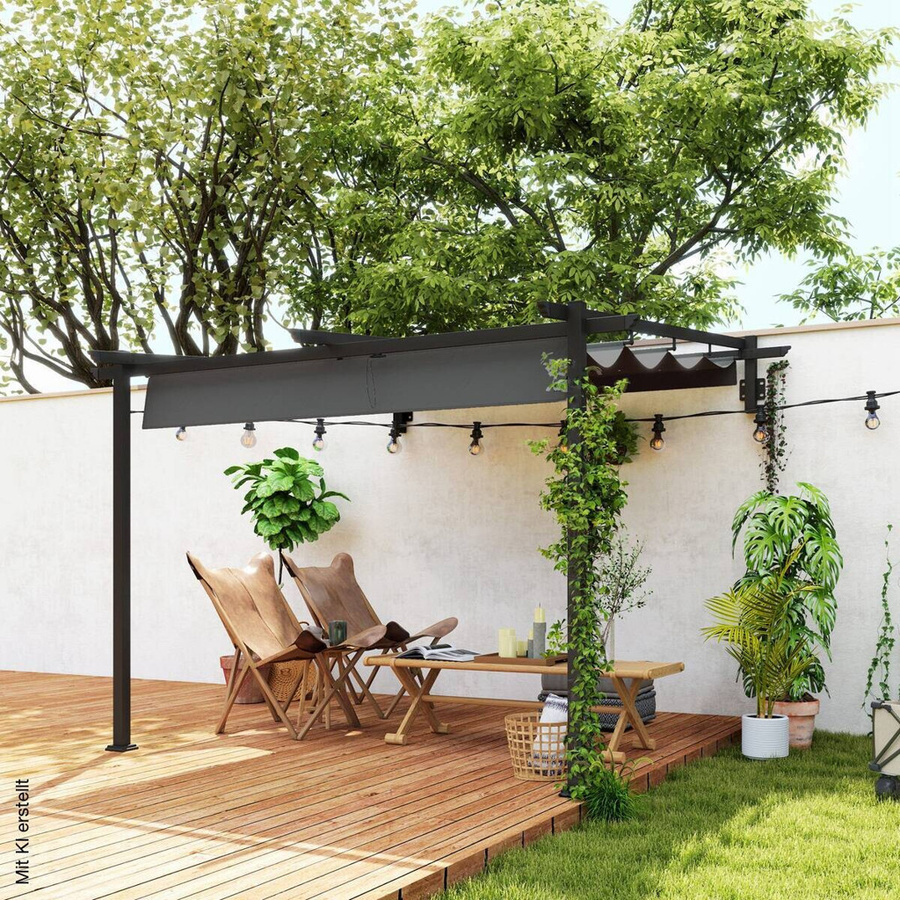 Outsunny Pergola modern Wandmontage aus Aluminium in Anthrazit B/H/L: 297 x 230 x 297 cm - Bild 3