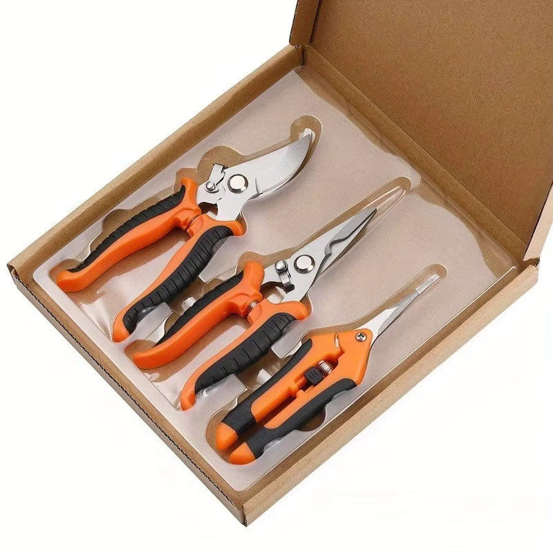 Dobeli 3-teiliges Set Gartenschere und Astschere in Orange für Gartenbau und Obstpflücken - Bild 2
