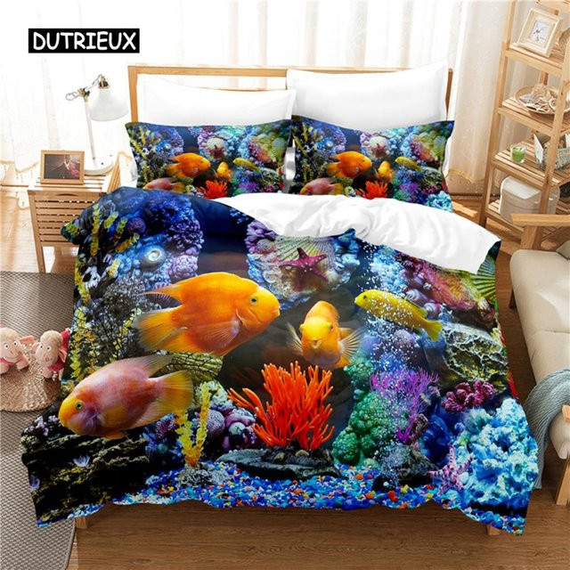 Wucifang Bags 3D Bettwäsche-Set Unterwasserwelt mit Digitaldruck, Farbe: Grau/Mehrfarbig, B/H: 135 x 200 cm - Bild 1