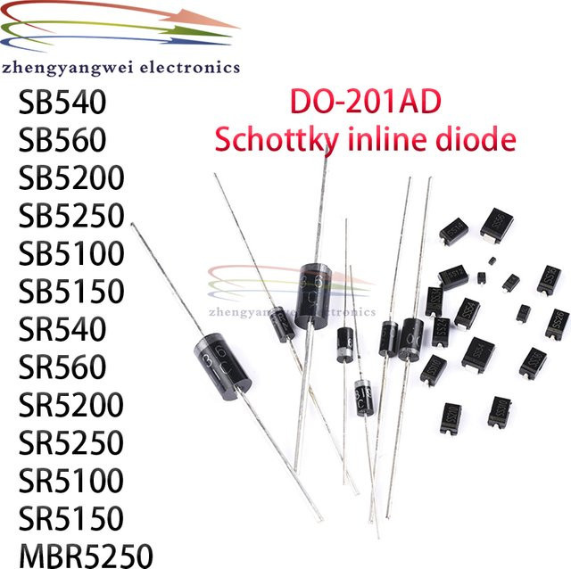 10 Stück ZHENGYANGWEI ELECTRONICS Inline-Schottky-Diode DO-201AD in Schwarz - Bild 1