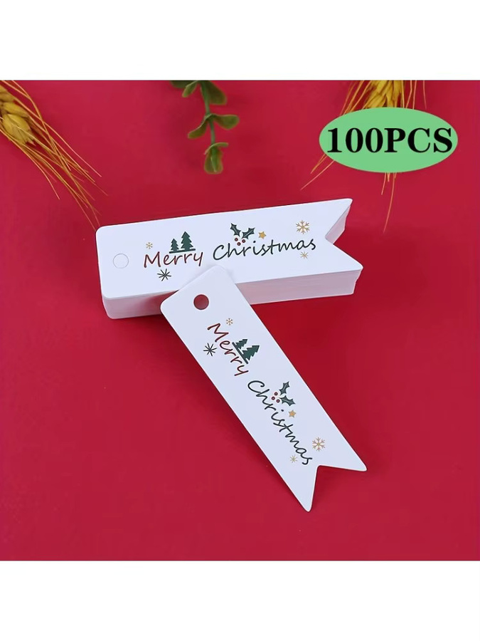 100 Stück Weihnachtsgeschenkanhänger aus Papier in Weiß mit Frohe Weihnachten-Text für deine Geschenke und Partydekorationen - Bild 2