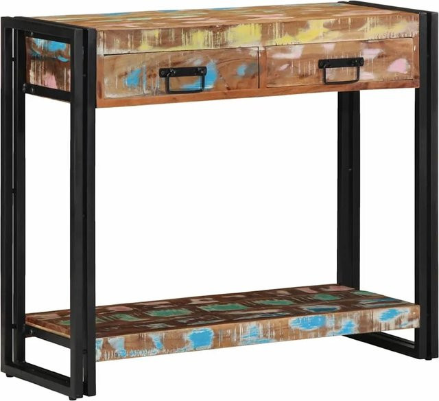 vidaXL Konsolentisch aus massivem Altholz und Stahl in Mehrfarbig, B/T/H: 90 x 33 x 75 cm - Bild 1