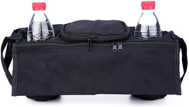 Kinderwagen-Organizer mit Flaschenhalter und Hängetasche in Schwarz für Kinderwagen, Buggy und Rollstuhl - Bild 1