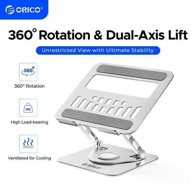 ORICO faltbarer Laptop-Ständer aus Aluminiumlegierung in Silber, 360 Grad verstellbarer Notebook-Ständer für Laptops bis zu 17 Zoll - Bild 1
