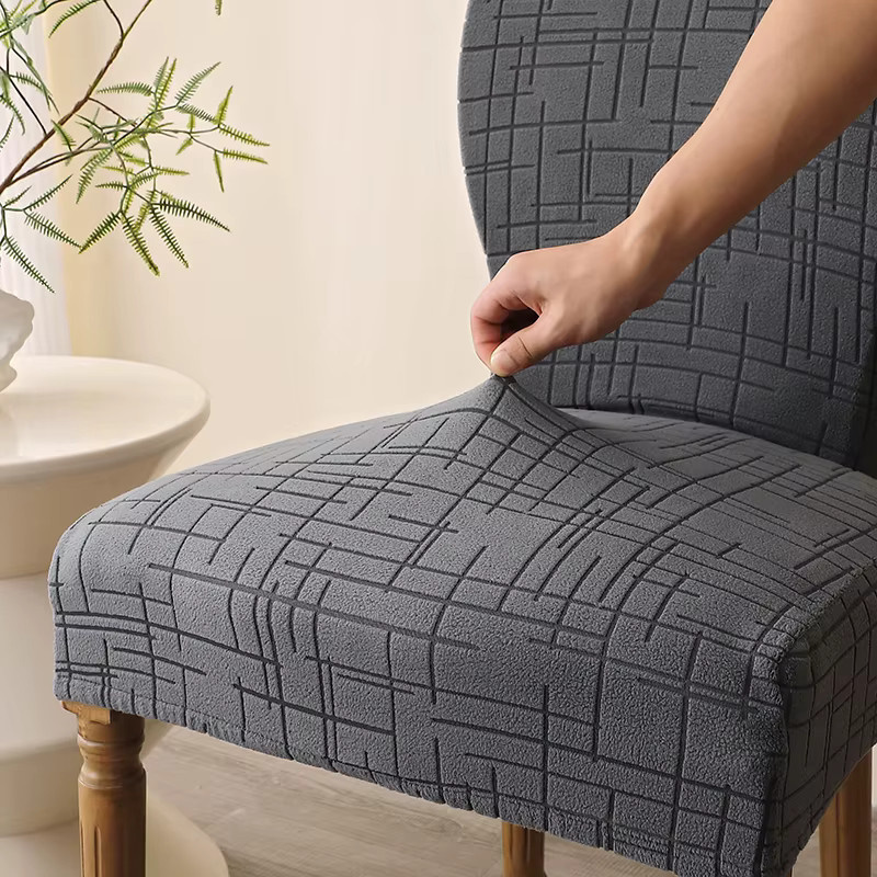 WANERQU Gestreifter Jacquard-Stuhlbezug in Grau, dehnbarer Stuhlüberzug für Esszimmer und Hochzeiten - Bild 3