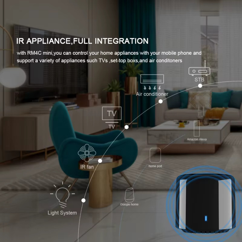 Broadlink RM4C Mini Smart Home Universalfernbedienung Schwarz mit WIFI und IR Steuerung für Klimaanlage und TV sowie Sprachsteuerung durch Alexa und Google Home - Bild 3
