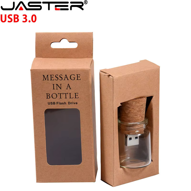 JASTER Glas-Drift-Flasche USB 3.0 Flash-Laufwerk mit Korken, transparenter Pendrive - Bild 2