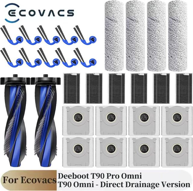 Ecovacs Deebot T90 Pro Omni und T90 Omni Roboterstaubsauger Zubehör Set mit Hauptbürste, Seitenbürste, Filtern, Wischmopps und Staubbeuteln - Bild 1