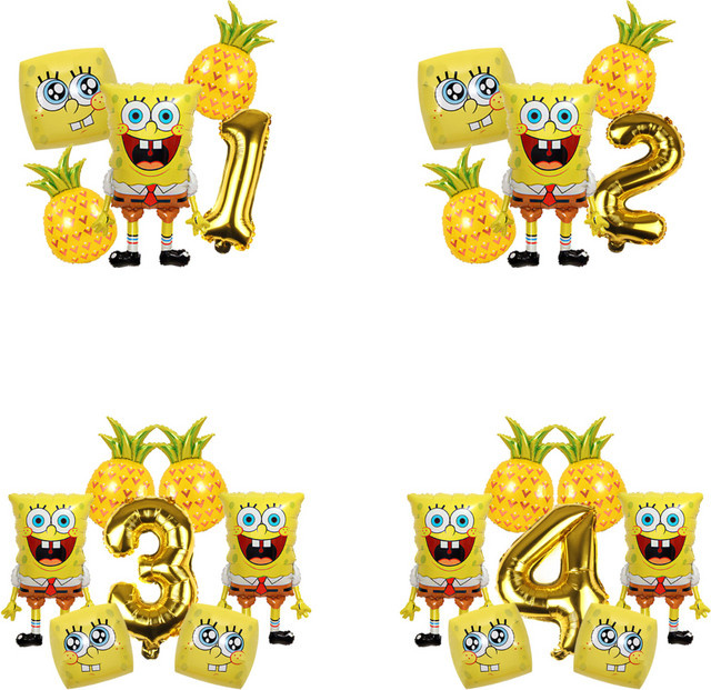 Potdemiel SpongeBob Krusty Krab Aluminiumfolienballon mit Squidward und Sandy Cheeks als bunte Partydekoration für Kindergeburtstage - Bild 1