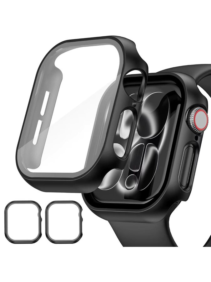 VATMENS Displayschutzfolie aus Glas und Hülle für Apple Watch Serie 3 bis 9 sowie SE in Schwarz und Grün - Bild 6