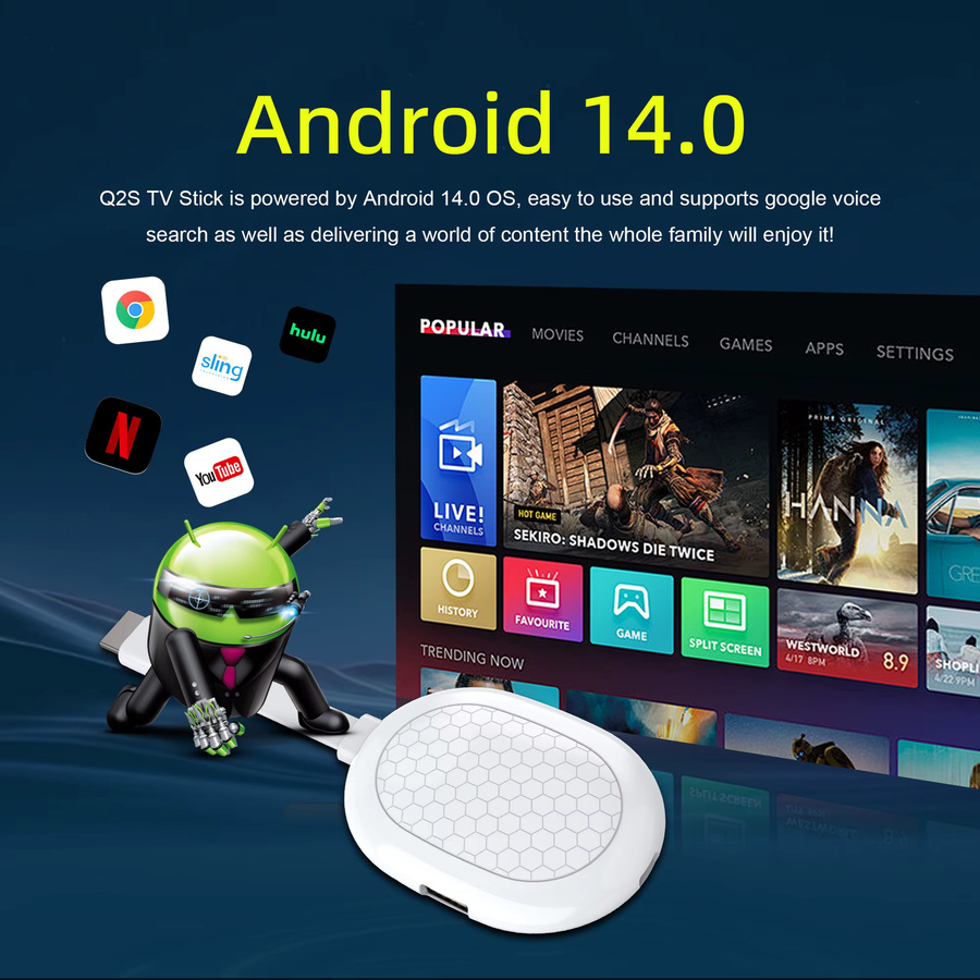 LVMAO Android 14.0 Mini TV Stick 4K UHD Media Streamer mit 16GB Speicher, WiFi 6, Bluetooth 5.0 und USB 3.0 in Weiß - Bild 3