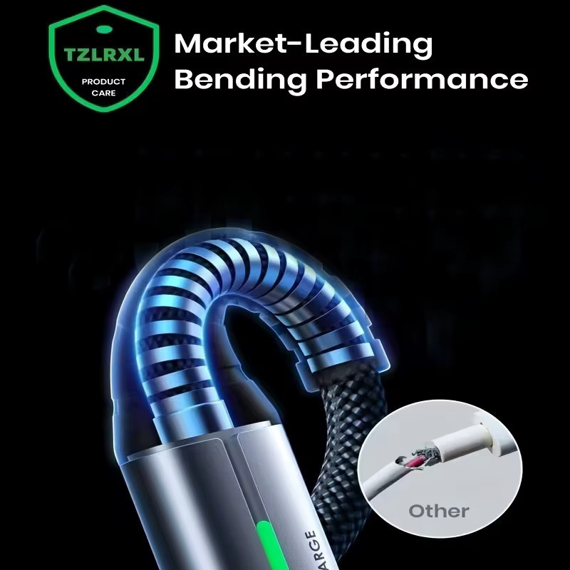 Tzlrxl USB auf Typ-C Kabel 60W Schnellladekabel mit LED in Schwarz - Bild 5