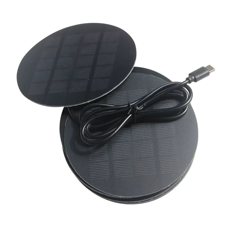 Kompaktes Solarpanel-Ladegerät in Schwarz mit 1,2 W, Typ-C-Ausgang (5V, 210 mA) und 1000 mm USB-Kabel, Durchmesser: 110 mm - Bild 2