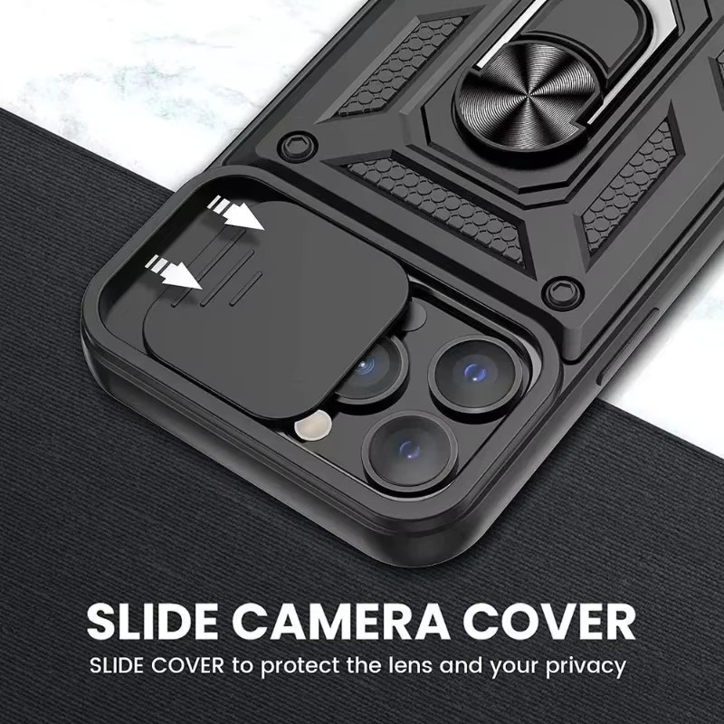 Stoßfeste Schutzhülle für Apple iPhone mit Slide-Kameraabdeckung in Blau und Schwarz - Bild 4