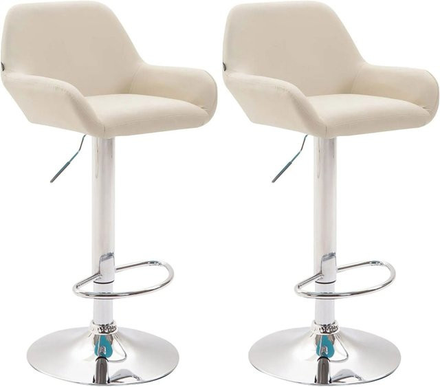 DELUKE Barhocker DUBLIN 2er Set in Creme aus Kunstleder mit Chrom-Gestell und Lehne - Bild 1
