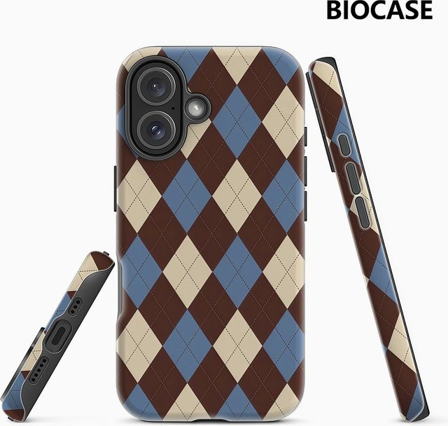 Vintage Diamond Plaid Handyhülle für Apple iPhone 17 16 15 14 13 12 Pro Max Plus mit doppelschichtiger Rückseite in Multicolour - Bild 1