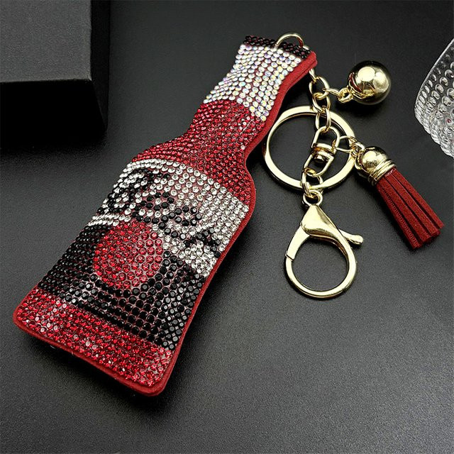 AFAWA Schlüsselanhänger, Bier Wein Flasche, Kristall Strass, Quaste, Unisex - Bild 1