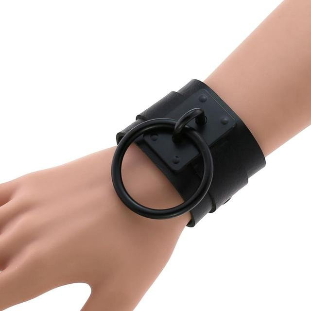 Armband Manschette, Leder, Schwarz, Eisenlegierung, Unisex - Bild 1