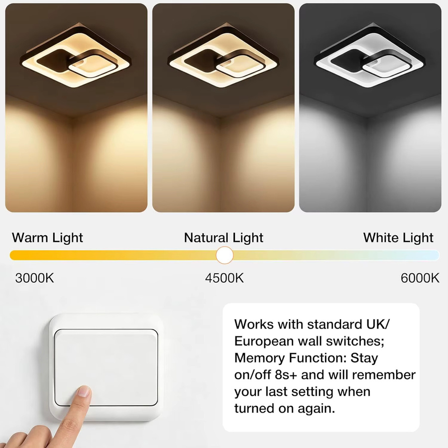Moderne quadratische LED-Deckenleuchte von METININE mit 30W und integriertem LED-Licht, dimmbar mit Speicherfunktion für Wohnzimmer, Schlafzimmer oder Flur - Bild 2
