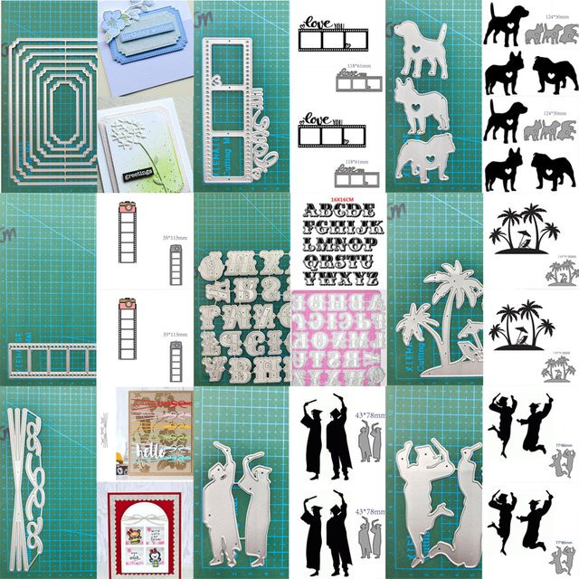 Silbernes Metall-Stanzwerkzeug für Scrapbooking und DIY-Bastelarbeiten mit Motiven wie Hund, Kokosnuss und Baum zur Papier- und Kartenverzierung - Bild 1