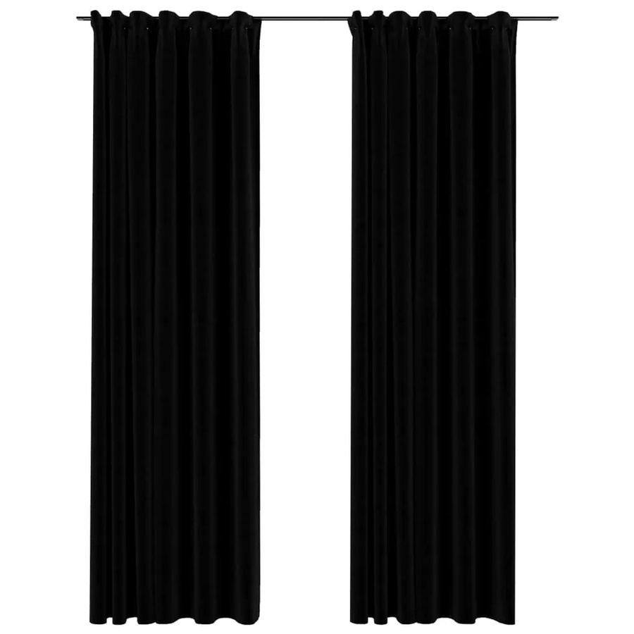 vidaXL Verdunkelungsvorhänge in Leinenoptik mit Haken, 2 Stück, Schwarz, B: 140 cm, H: 245 cm - Bild 2